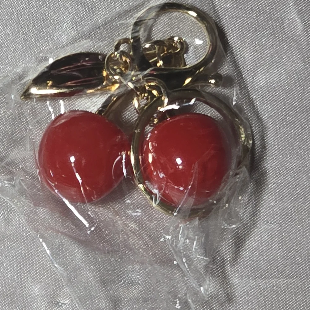 Red Cherry Keychain with Gold Accents